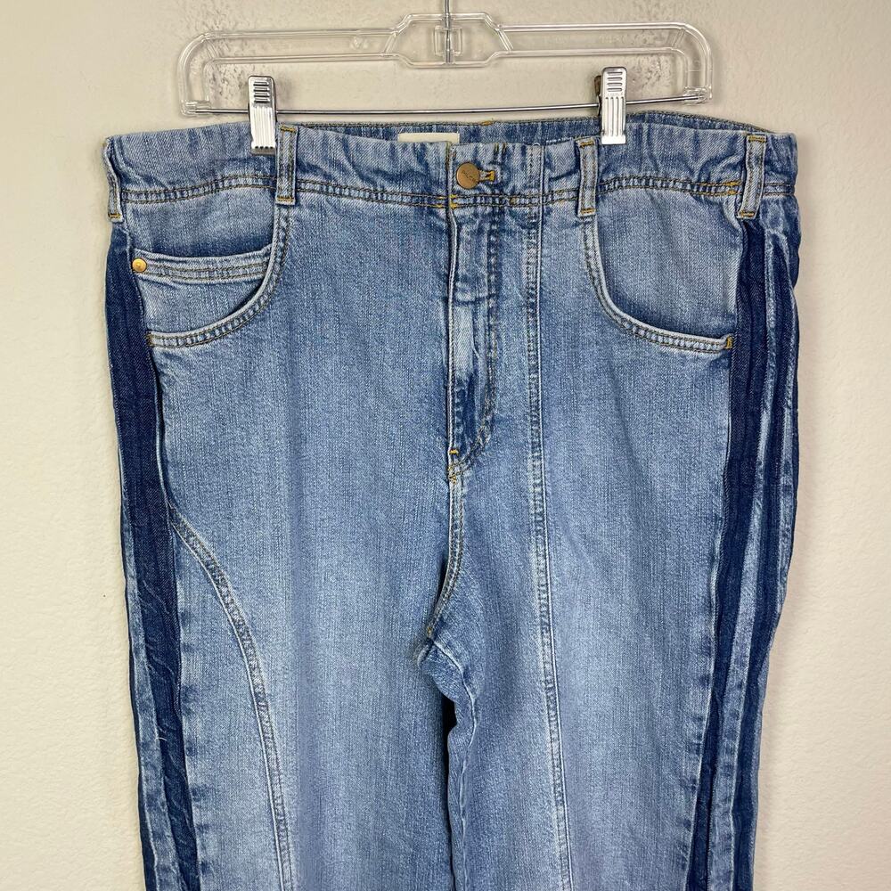 Pilcro Blue Denim Dark Stripe Wide Leg Jeans 32 - Picture 9 of 10